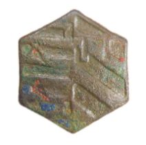 Medieval Heraldic Mount. Circa 14th century AD. Copper-alloy, 14.83g. 32mm. An hexagonal mount