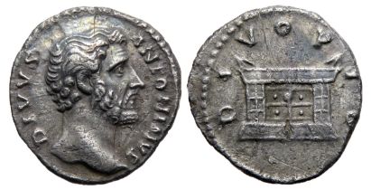 Antoninus Pius Denarius. Rome, 162 AD. Silver, 2.79g. 17mm. Bare head right, DIVVS ANTONINVS. R.