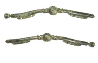 Medieval Purse Bar. Circa 15th century CE. Copper-alloy, 165mm. Detailed with incised crossed