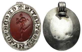 Medieval Silver Seal Matrix. Circa, 12th-14th century AD. 5.53g, 29.6mm. An exceptional seal