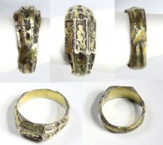Medieval Silver Gilt Iconographic Ring. Circa 14th-15th century AD. 7.46g. 26mm, 19.5mm internal.