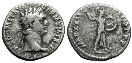 Domitian Denarius. Rome, 95 AD. Silver, 2.80g. 19mm. Laureate head right, IMP CAES DOMIT AVG GERM