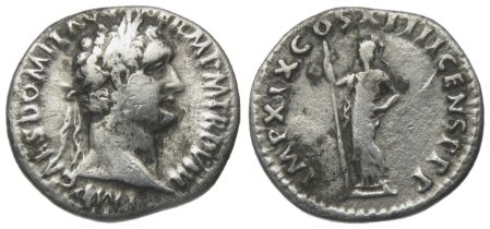 Domitian Denarius. Rome 88 AD. Laureate bust right, IMP CAES DOMIT AVG IMP P M TR P VIII. R. IMP XIX