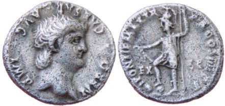 Nero Denarius. 54-68, Rome. 3.45g. 19mm. NERO CAESAR AVG IMP. Bare-headed bust right. R.Â PONTIF MAX