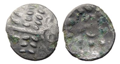 Durotriges Cranborne Chase Billon Stater. Circa 60Â BCÂ to 20Â BC. 2.84g. 18mm. Wreath, cloak and