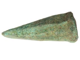 Bronze Age Socketed Chisel. Middle-late Bronze Age, circa 1500-800 BCE. Copper-alloy, 27.65g.