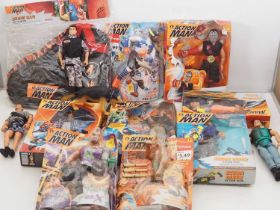 A group of 1990s issue ACTION MAN figures and accessory sets in original boxes / backing cards -