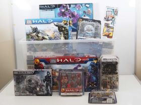 A large crate containing a quantity of MEGA BLOKS Halo sets and figure packs - VG (contents
