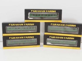 A group of N gauge GRAHAM FARISH Bulleid coaches professionally resprayed into Southern Railway