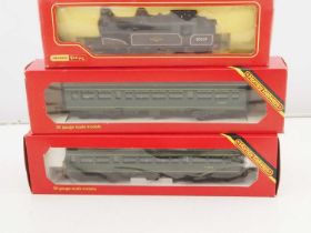 A HORNBY OO gauge 3-car diesel railcar together with a Class M7 steam tank locomotive - G in F/G