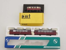 A pair of HO gauge German Outline railbuses by SACHSENMODELLE and PMT comprising a VT172 plus