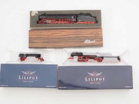 A group of LILIPUT German Outline HO gauge steam locomotives all in black livery, some paint rubbing