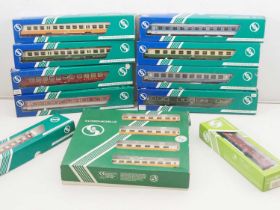 A group of HO gauge German Outline bogie passenger coaches by SACHSENMODELLE all in 1970s/80s DR