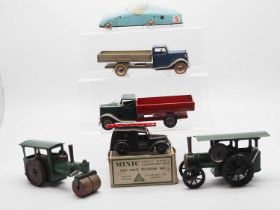 A group of boxed and unboxed TRIANG MINIC clockwork tinplate and plastic toys - P/G in G box (