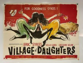 VILLAGE OF DAUGHTERS (1962) - Ronald Searle artwork - UK Quad film poster - Eric Sykes, Scilla Gabel