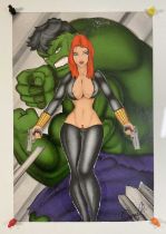 ORIGINAL ARTWORK - ink on board by DARRELL 'CUPS' O'RILEY, featuring Marvel Characters Hulk and