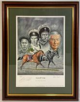 AUTOGRAPHS - An autographed commemorative print of famous jockey LESTER PYGOTT signed by Lester