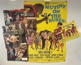 MUTINY ON THE BUSES (1972) British one sheet with set of 8 lobby cards and press book (3)