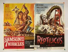 SAMSON AND THE 7 MIRACLES and REPTILICUS (1961) U.K Quad double bill, artwork by Reynold Brown.