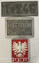 RAILWAYANA. - A group of Polish PKP steam locomotive cab-side plates, believed to be off class
