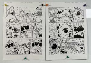 SHAUN THE SHEEP - 2 pages of original artwork by MYCHAILO KAZYBRID from Shaun the Sheep comics A