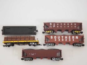 A group of G scale American Outline hopper and flat wagons by BACHMANN some with upgraded metal