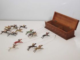 A JACQUES & CO Ascot New (Horse) Racing Game in original wooden box with crank handle and horses