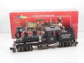 A SPECTRUM by BACHMANN G scale Two-Truck Shay steam locomotive in black, re-lettered into Colorado