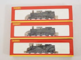 A trio of HORNBY OO gauge Prairie tank steam locomotives all in GWR green livery, all differently