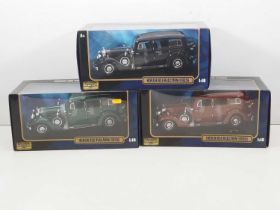 A group of RICKO 1:18 scale diecast cars comprising 3 x Horch 851 Pullmans in black, green and
