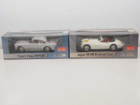 A pair of SUNSTAR 1:18 scale diecast cars comprising a FACEL Vega HK500 together with a Jaguar XK140