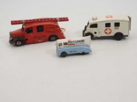 A pair of vintage TRIANG MINIC clockwork vehicles comprising a fire engine, ambulance (one rear door