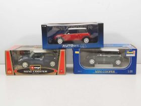 A group of diecast 1:18 scale Mini Cooper cars by BBURAGO, REVELL and AUTOART - VG/E in VG boxes (