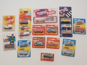 A quantity of CORGI JUNIORS diecast vehicles all on original backing cards to include a Batmobile