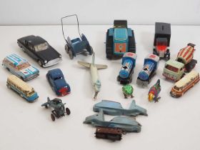 A tray of vintage tinplate and plastic toys mostly Eastern European/Czechoslovakian - F/G (