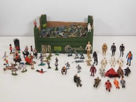 A large collection of plastic soldiers by AIRFIX and others together with some BRITAINS plastic