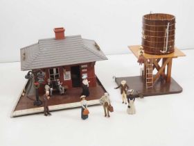 A pair of kit and scratch built buildings comprising a small station and a water tower - G/VG (