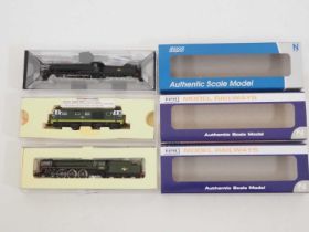 A group of DAPOL N gauge steam and diesel locomotives in BR green and black liveries - VG/E in VG