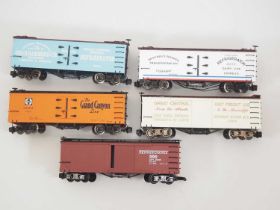 A group of G scale American Outline refrigerator and reefer cars by BACHMANN most with upgraded