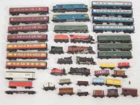 A large quantity of playworn OO gauge locomotives and rolling stock by HORNBY DUBLO, HORNBY, WRENN