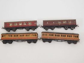 A group of HORNBY O gauge coaches in LNER teak and LMS liveries F/G (unboxed) (4)