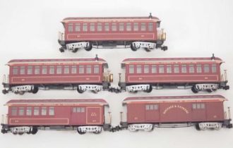 A group of BACHMANN G scale American Outline passenger cars all in Atchison Topeka & Sante Fe maroon