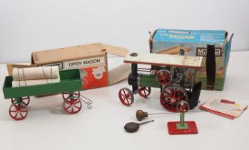 A pair of vintage live steam MAMOD items to include a traction engine and an open wagon with log