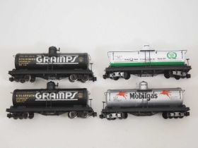 A group of G scale American Outline tank cars by BACHMANN, some with upgraded running gear - VG (
