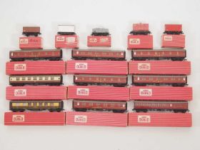 A group of HORNBY DUBLO OO gauge coaches and wagons, all 2-rail examples, some in incorrect