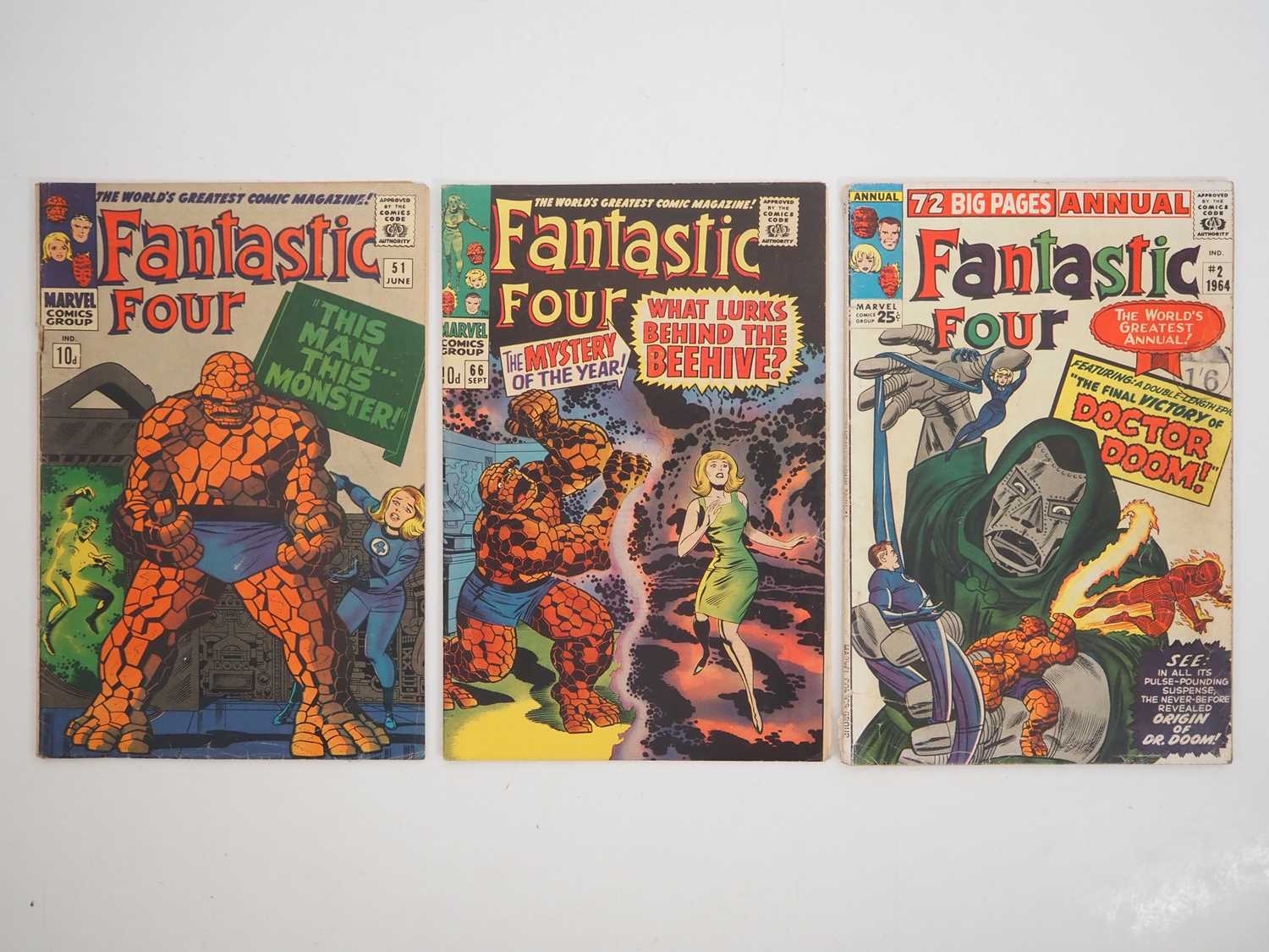 FANTASTIC FOUR #51, 66 + ANNUAL #2 (3 in Lot) - (1964/1967 - MARVEL - US & UK Price Variant) -