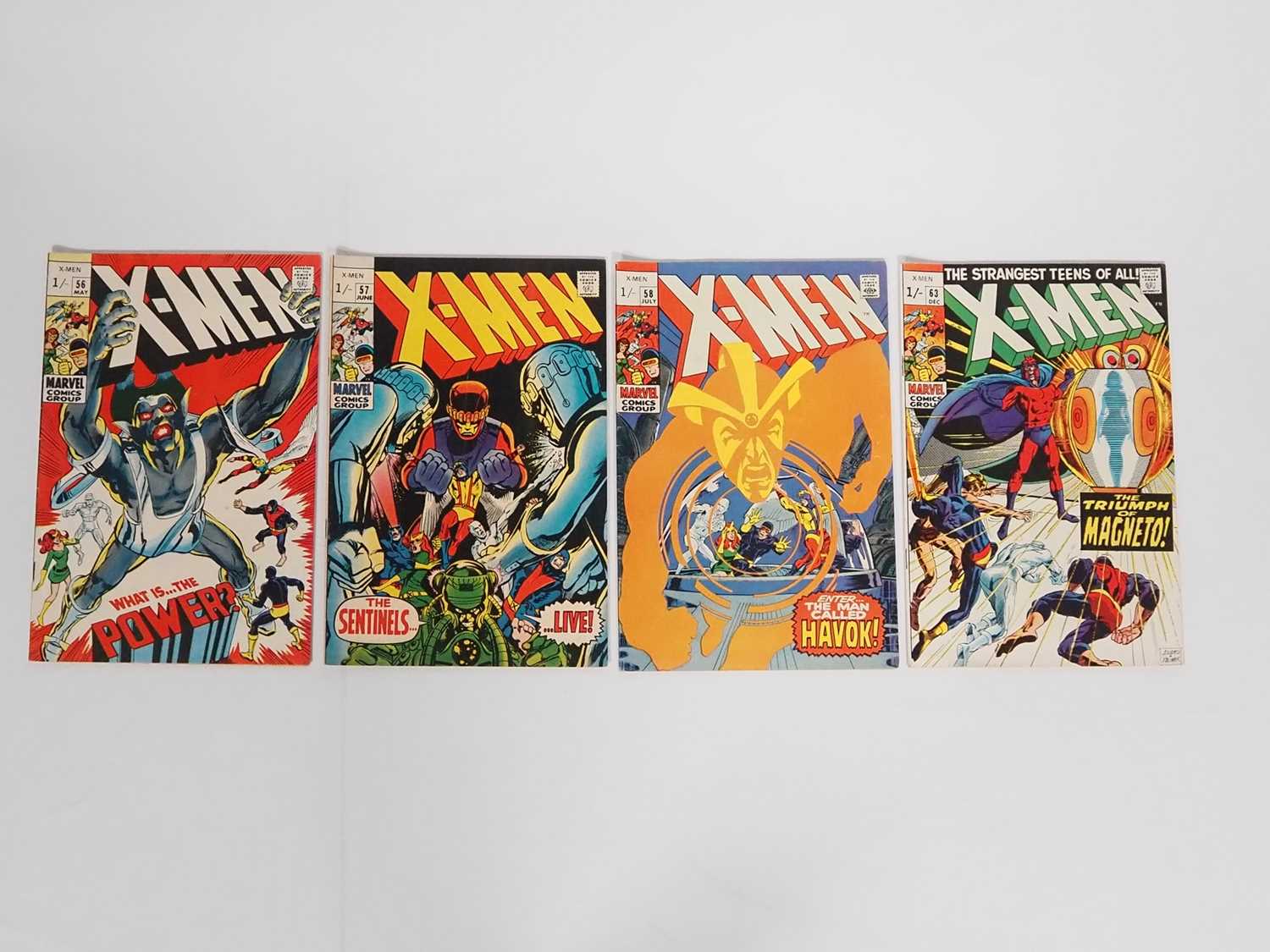 X-MEN #56, 57, 58, 63 (4 in Lot) - (1969 - MARVEL - UK Price Variant) - Includes the first