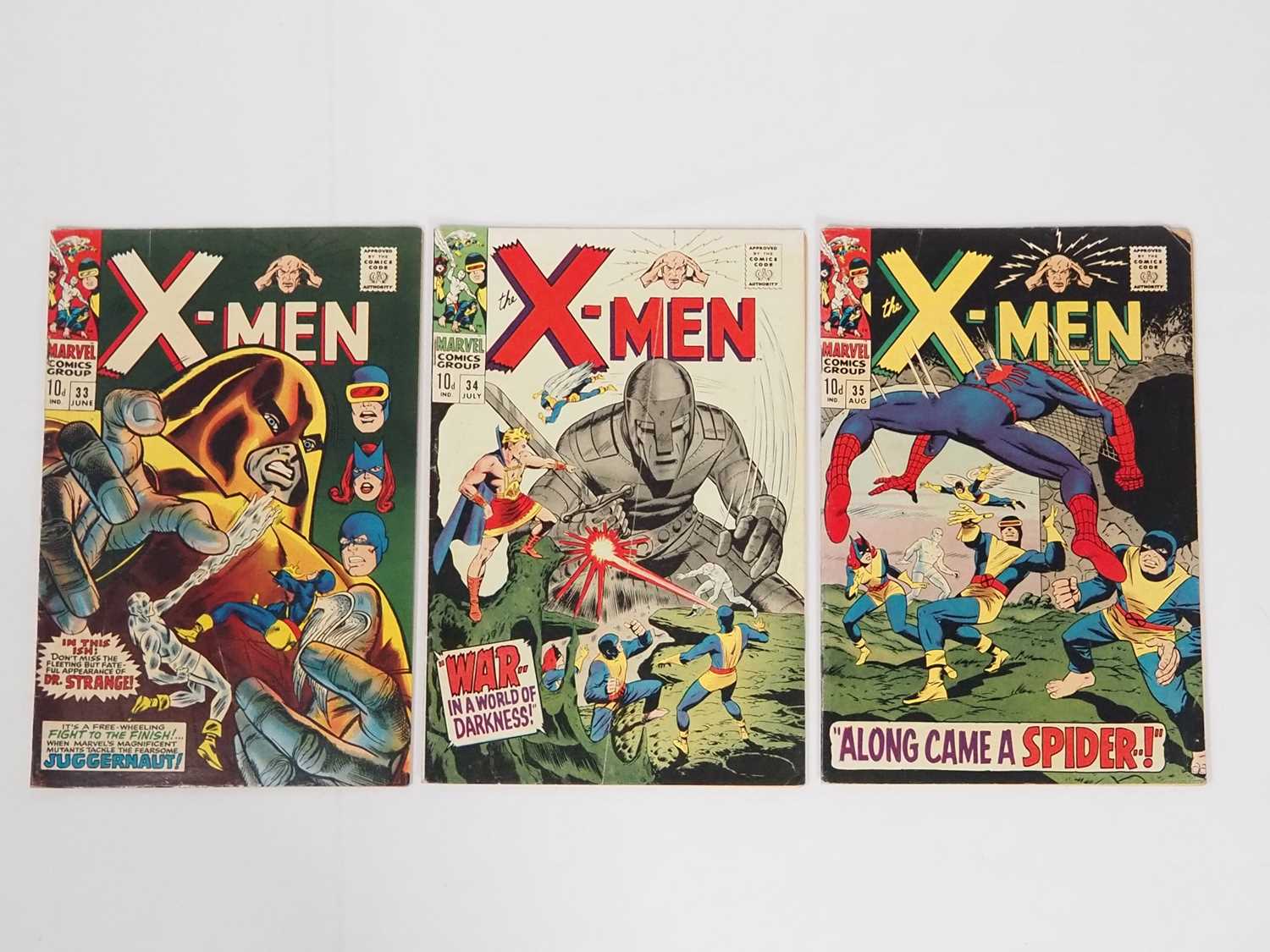X-MEN #33, 34, 35 (3 in Lot) - (1967 - MARVEL - UK Price Variant) - Includes the first appearance of