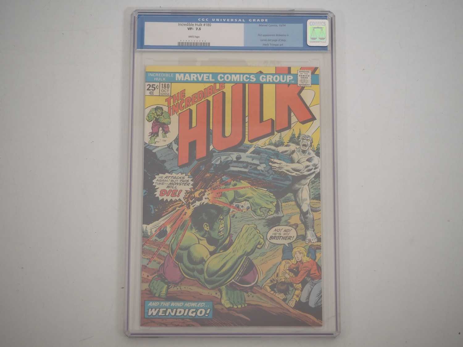 INCREDIBLE HULK #180 (1974 - MARVEL) - GRADED 7.5 (VF-) by CGC - First appearance of Wolverine (