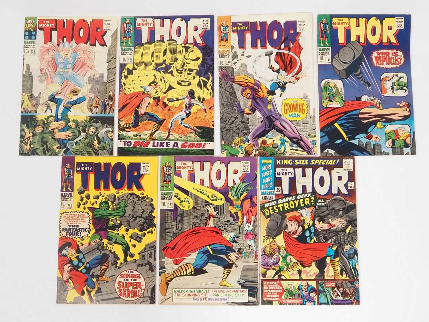 THOR #138, 139, 140, 141, 142, 143 + ANNUAL #2 (7 in Lot) - (1966/1967 - MARVEL - US & UK Price